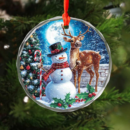 Netecom Snowman and Reindeer Glass Ornament – Christmas Tree Decoration, Holiday Keepsake Gift, 3 in