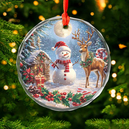 Netecom Christmas Snowman and Reindeer Glass Ornament – Holiday Tree Decoration, Gift Keepsake, 3 in