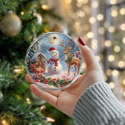 Netecom Christmas Snowman and Reindeer Glass Ornament – Holiday Tree Decoration, Gift Keepsake, 3 in