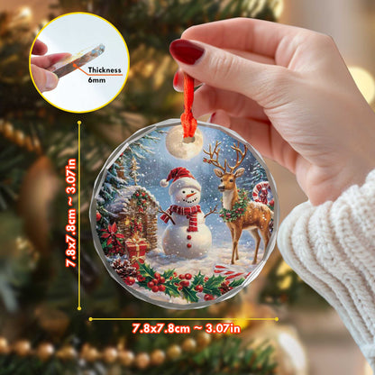 Netecom Christmas Snowman and Reindeer Glass Ornament – Holiday Tree Decoration, Gift Keepsake, 3 in
