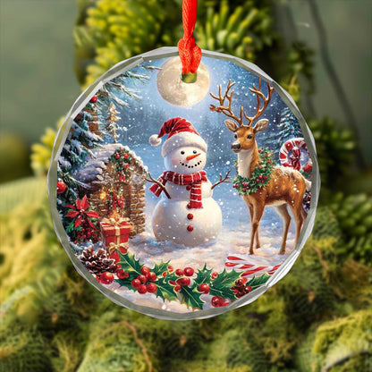 Netecom Christmas Snowman and Reindeer Glass Ornament – Holiday Tree Decoration, Gift Keepsake, 3 in