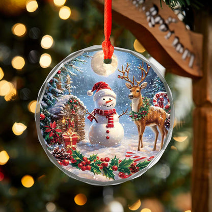 Netecom Christmas Snowman and Reindeer Glass Ornament – Holiday Tree Decoration, Gift Keepsake, 3 in