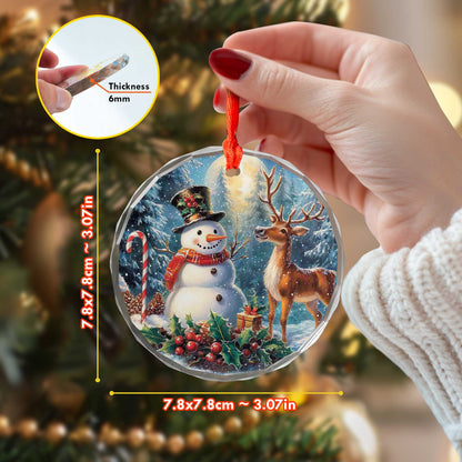Netecom Snowman and Deer Glass Ornament – Christmas Holiday Tree Decor, Keepsake Gift, 3 in