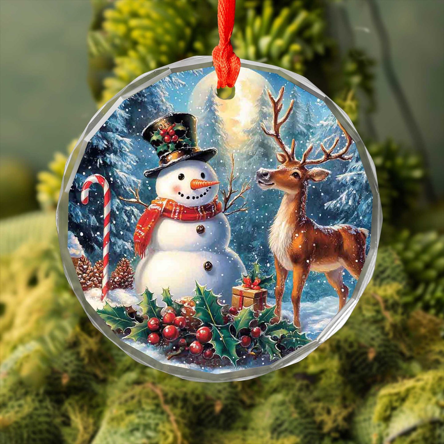 Netecom Snowman and Deer Glass Ornament – Christmas Holiday Tree Decor, Keepsake Gift, 3 in