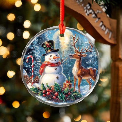 Netecom Snowman and Deer Glass Ornament – Christmas Holiday Tree Decor, Keepsake Gift, 3 in