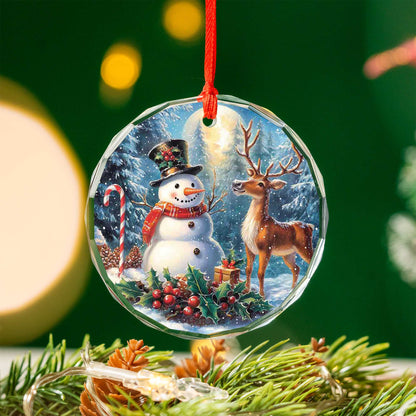 Netecom Snowman and Deer Glass Ornament – Christmas Holiday Tree Decor, Keepsake Gift, 3 in