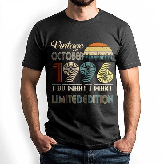 Netecom Vintage October 1996 T-Shirt, Retro Style Birthday Tee for Men, Meaningful Birthday Gift for October Born