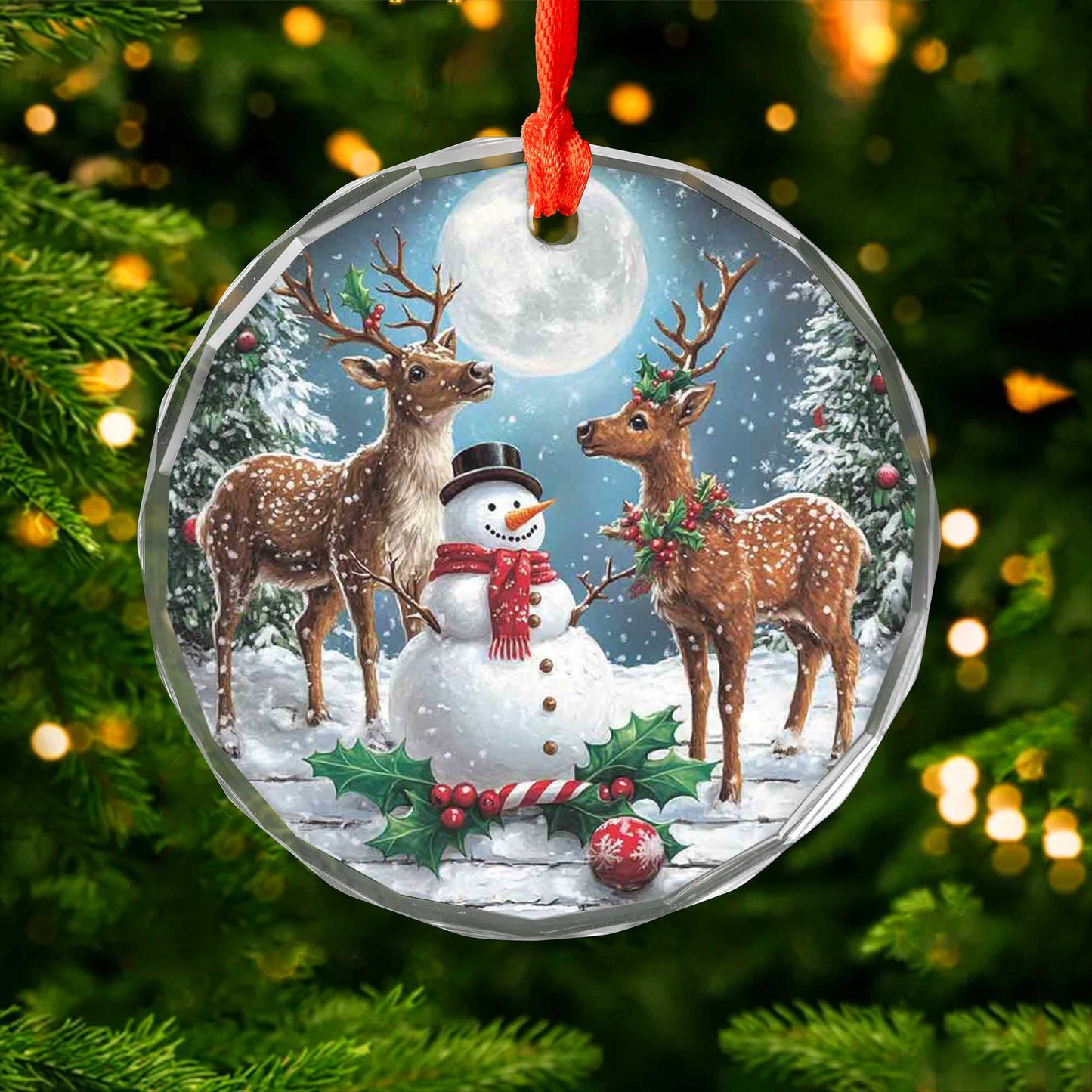 Netecom Snowman and Deer Glass Ornament – Christmas Tree Decoration, Festive Holiday Keepsake Gift, 3 in