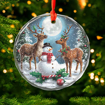 Netecom Snowman and Deer Glass Ornament – Christmas Tree Decoration, Festive Holiday Keepsake Gift, 3 in