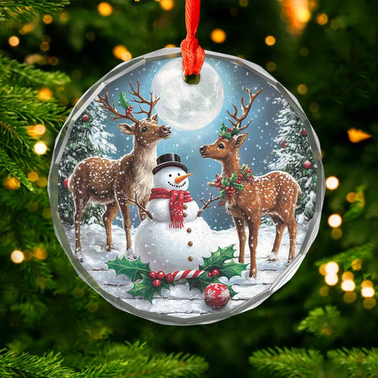 Netecom Snowman and Deer Glass Ornament – Christmas Tree Decoration, Festive Holiday Keepsake Gift, 3 in