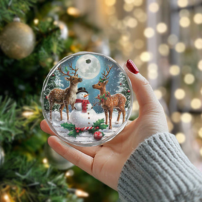 Netecom Snowman and Deer Glass Ornament – Christmas Tree Decoration, Festive Holiday Keepsake Gift, 3 in