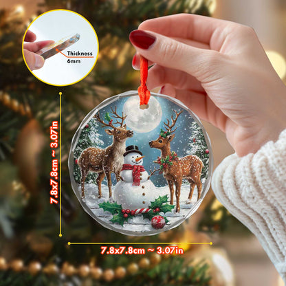 Netecom Snowman and Deer Glass Ornament – Christmas Tree Decoration, Festive Holiday Keepsake Gift, 3 in