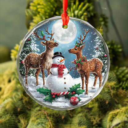 Netecom Snowman and Deer Glass Ornament – Christmas Tree Decoration, Festive Holiday Keepsake Gift, 3 in