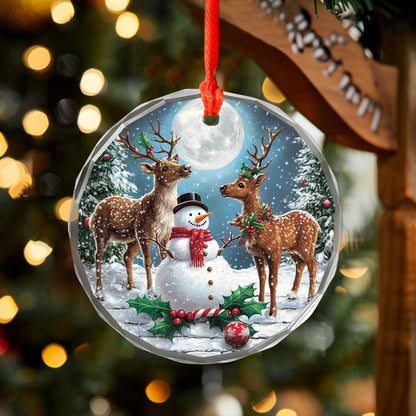 Netecom Snowman and Deer Glass Ornament – Christmas Tree Decoration, Festive Holiday Keepsake Gift, 3 in