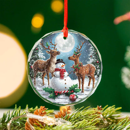 Netecom Snowman and Deer Glass Ornament – Christmas Tree Decoration, Festive Holiday Keepsake Gift, 3 in