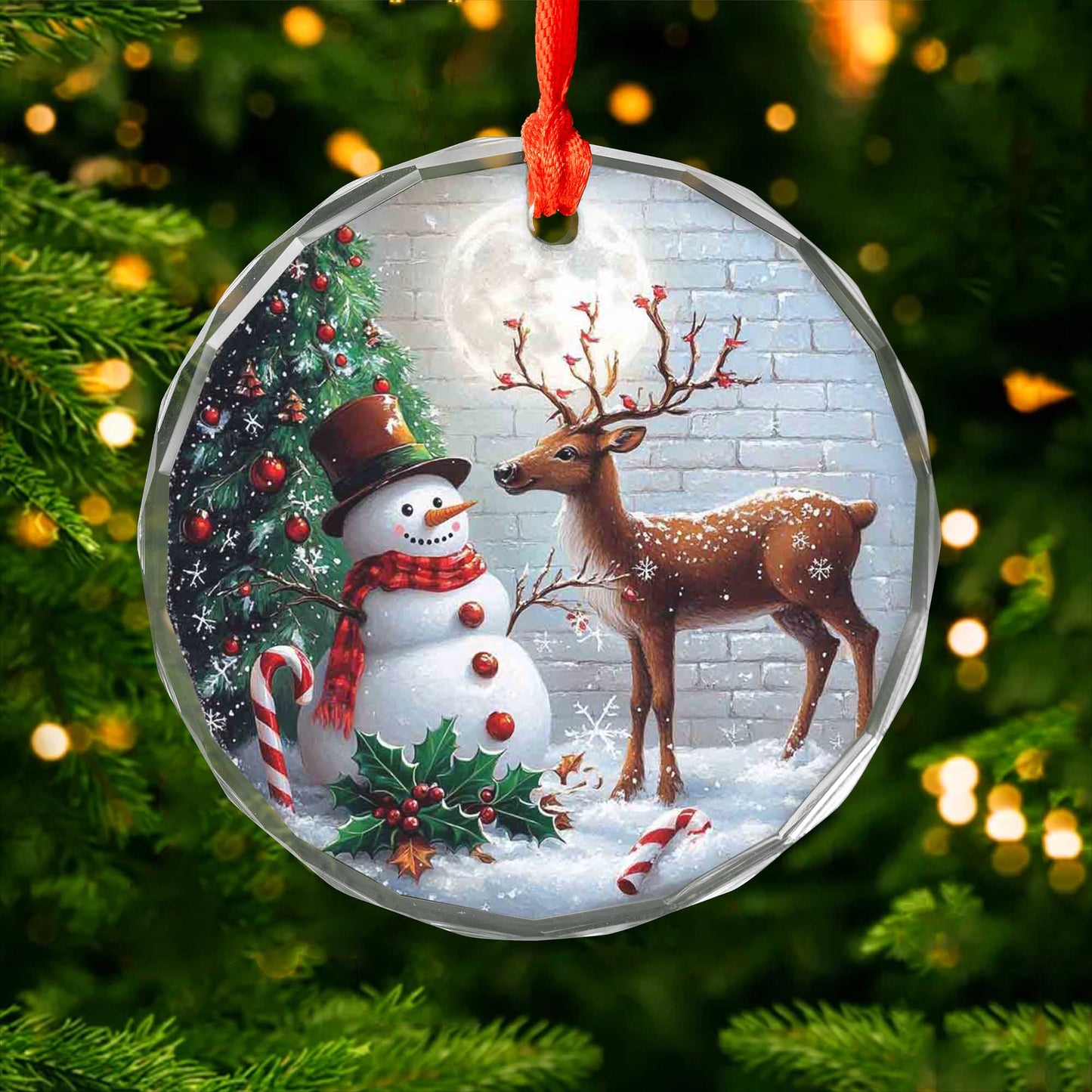 Netecom Snowman & Reindeer Holiday Glass Ornament – Perfect Christmas Tree Decor, Keepsake Gift, 3 in