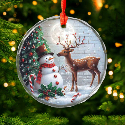 Netecom Snowman & Reindeer Holiday Glass Ornament – Perfect Christmas Tree Decor, Keepsake Gift, 3 in