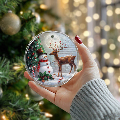 Netecom Snowman & Reindeer Holiday Glass Ornament – Perfect Christmas Tree Decor, Keepsake Gift, 3 in