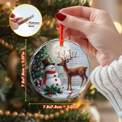 Netecom Snowman & Reindeer Holiday Glass Ornament – Perfect Christmas Tree Decor, Keepsake Gift, 3 in