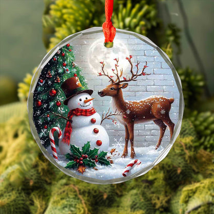 Netecom Snowman & Reindeer Holiday Glass Ornament – Perfect Christmas Tree Decor, Keepsake Gift, 3 in
