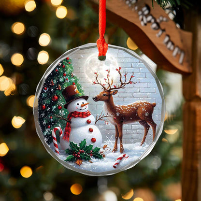 Netecom Snowman & Reindeer Holiday Glass Ornament – Perfect Christmas Tree Decor, Keepsake Gift, 3 in