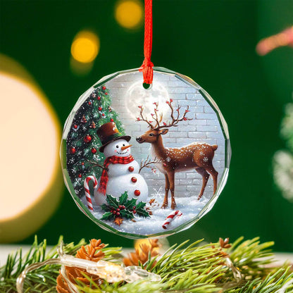 Netecom Snowman & Reindeer Holiday Glass Ornament – Perfect Christmas Tree Decor, Keepsake Gift, 3 in