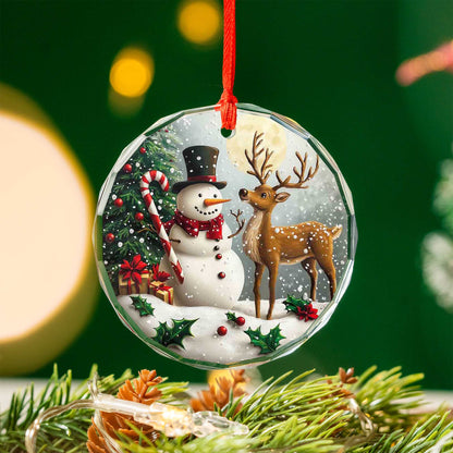 Netecom Snowman & Deer Glass Ornament – Christmas Tree Decoration with Gifts and Candy Cane, Holiday Keepsake, 3 in