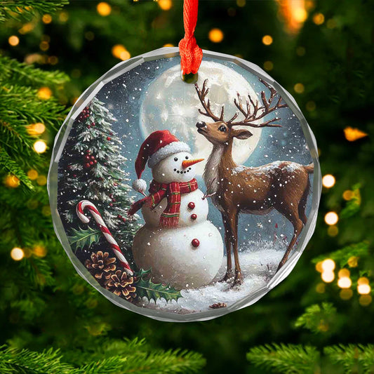 Netecom Christmas Snowman & Reindeer Glass Ornament – Holiday Tree Decor, Ideal Gift Keepsake, 3 in