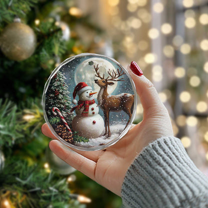 Netecom Christmas Snowman & Reindeer Glass Ornament – Holiday Tree Decor, Ideal Gift Keepsake, 3 in