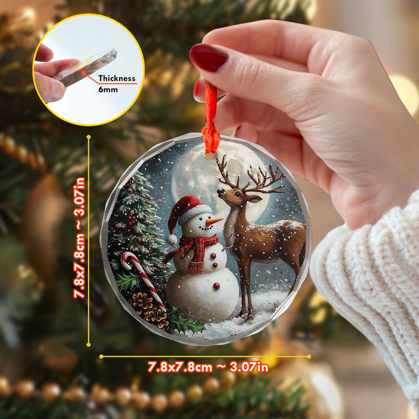 Netecom Christmas Snowman & Reindeer Glass Ornament – Holiday Tree Decor, Ideal Gift Keepsake, 3 in