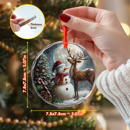 Netecom Christmas Snowman & Reindeer Glass Ornament – Holiday Tree Decor, Ideal Gift Keepsake, 3 in