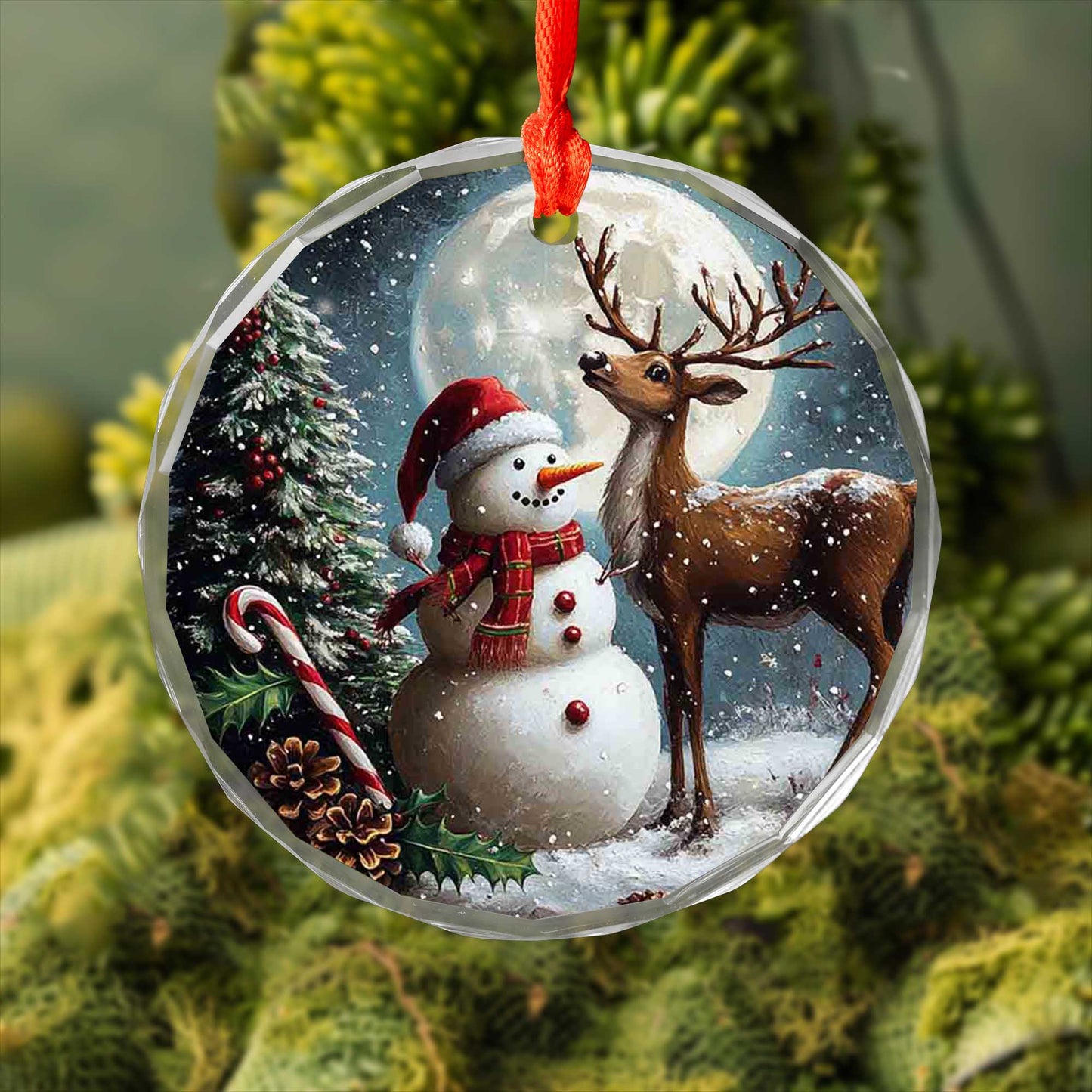 Netecom Christmas Snowman & Reindeer Glass Ornament – Holiday Tree Decor, Ideal Gift Keepsake, 3 in