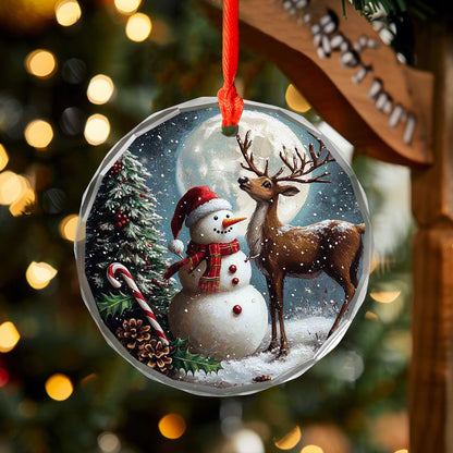 Netecom Christmas Snowman & Reindeer Glass Ornament – Holiday Tree Decor, Ideal Gift Keepsake, 3 in