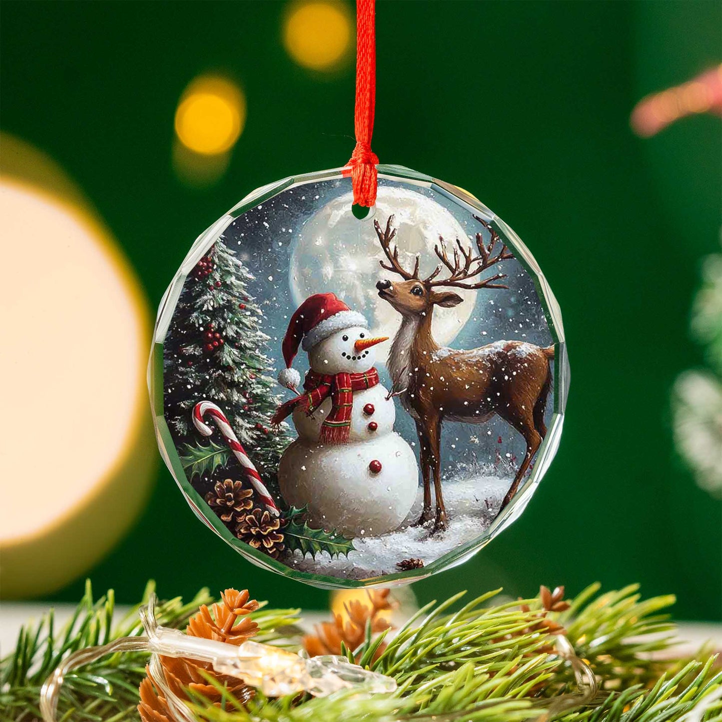 Netecom Christmas Snowman & Reindeer Glass Ornament – Holiday Tree Decor, Ideal Gift Keepsake, 3 in