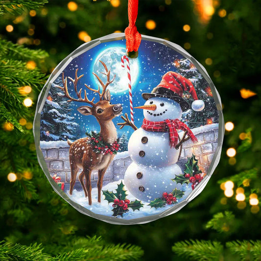 Netecom Snowman and Reindeer Glass Ornament – Christmas Tree Decor, Perfect Holiday Gift Keepsake, 3 in