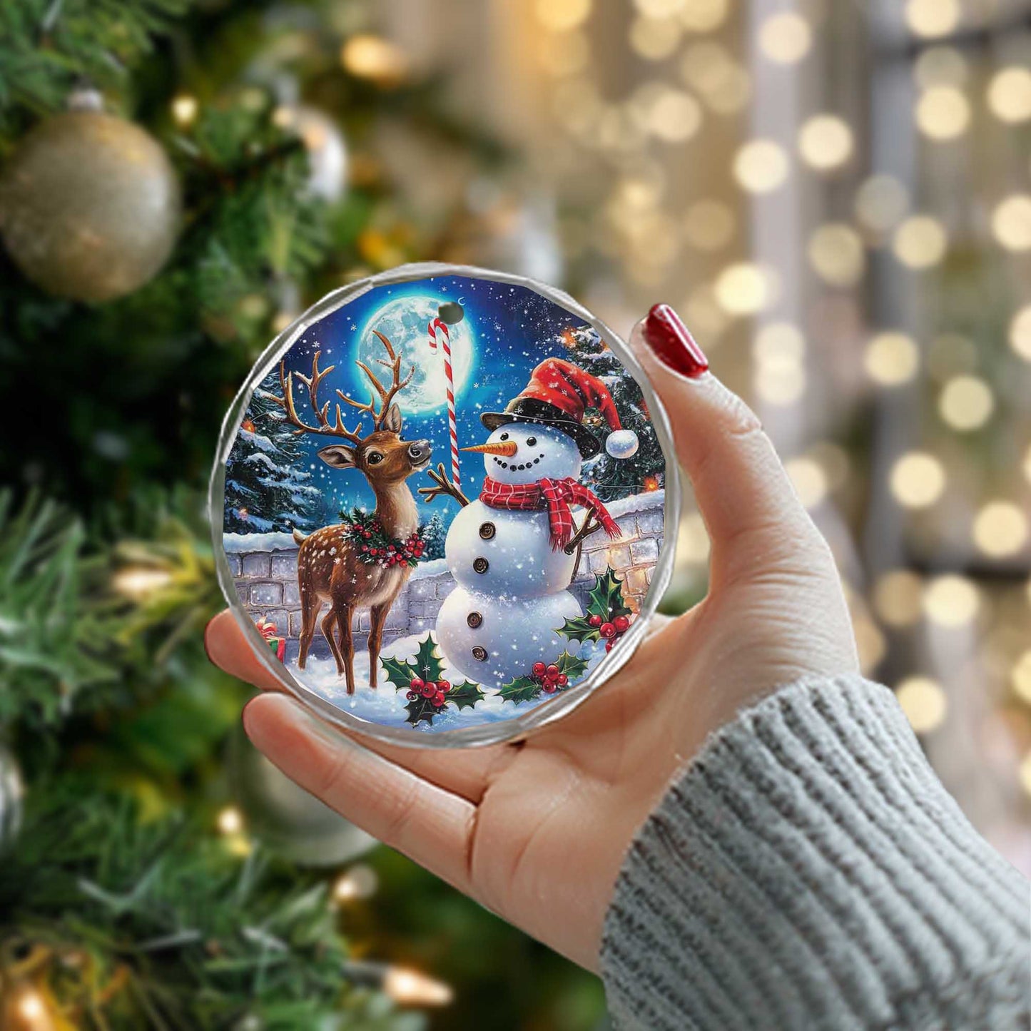 Netecom Snowman and Reindeer Glass Ornament – Christmas Tree Decor, Perfect Holiday Gift Keepsake, 3 in
