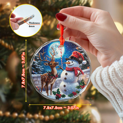 Netecom Snowman and Reindeer Glass Ornament – Christmas Tree Decor, Perfect Holiday Gift Keepsake, 3 in
