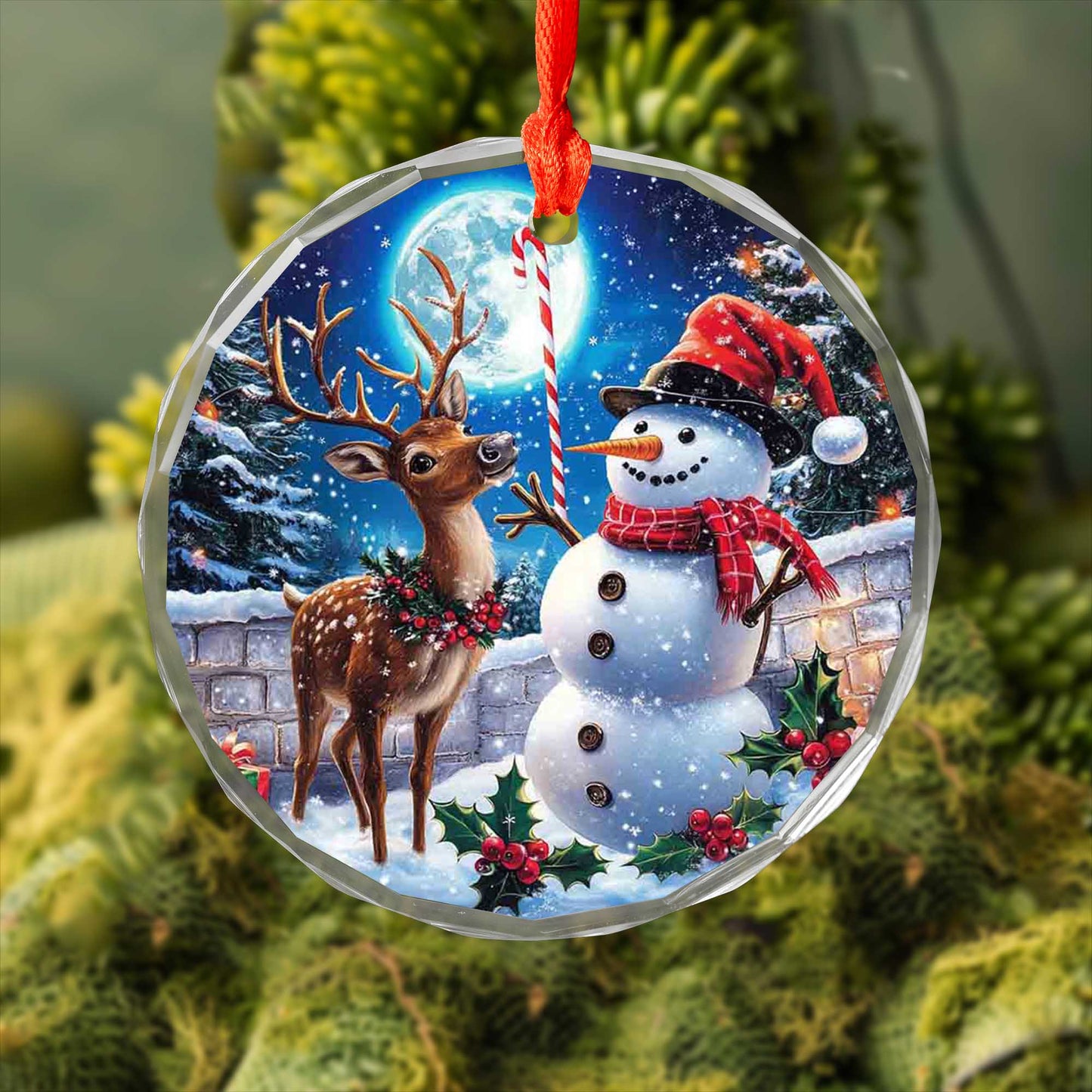Netecom Snowman and Reindeer Glass Ornament – Christmas Tree Decor, Perfect Holiday Gift Keepsake, 3 in