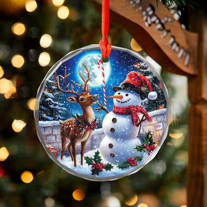 Netecom Snowman and Reindeer Glass Ornament – Christmas Tree Decor, Perfect Holiday Gift Keepsake, 3 in