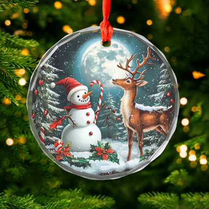 Netecom Christmas Snowman and Reindeer Glass Ornament – Perfect Holiday Tree Decor, Gift Keepsake, 3 in
