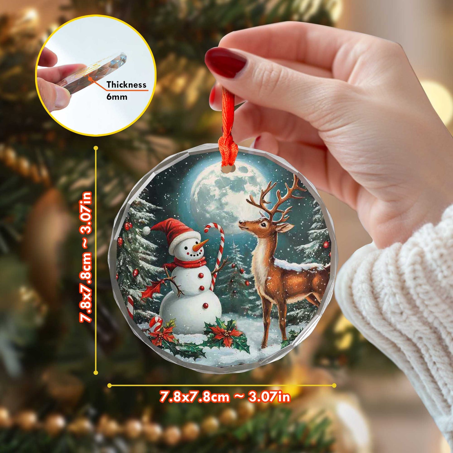 Netecom Christmas Snowman and Reindeer Glass Ornament – Perfect Holiday Tree Decor, Gift Keepsake, 3 in