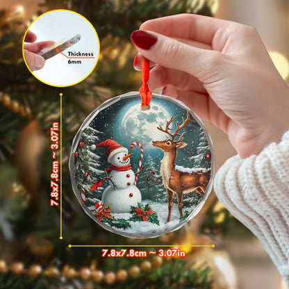 Netecom Christmas Snowman and Reindeer Glass Ornament – Perfect Holiday Tree Decor, Gift Keepsake, 3 in