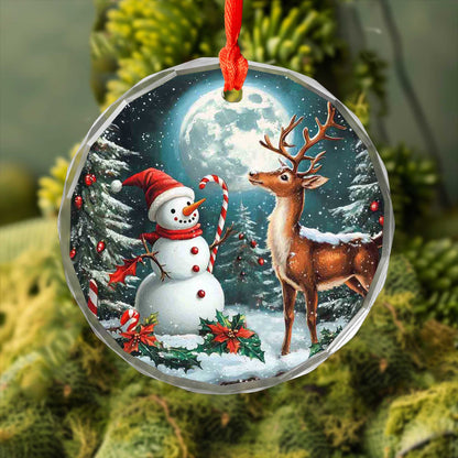 Netecom Christmas Snowman and Reindeer Glass Ornament – Perfect Holiday Tree Decor, Gift Keepsake, 3 in