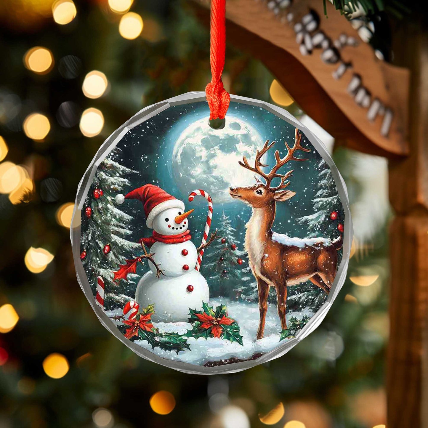 Netecom Christmas Snowman and Reindeer Glass Ornament – Perfect Holiday Tree Decor, Gift Keepsake, 3 in