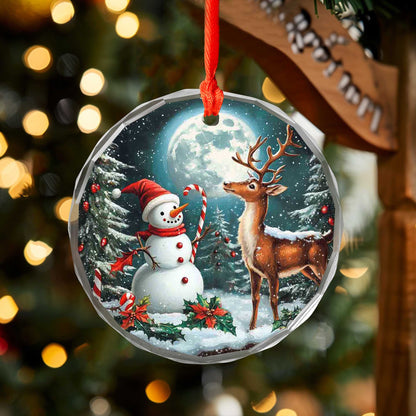 Netecom Christmas Snowman and Reindeer Glass Ornament – Perfect Holiday Tree Decor, Gift Keepsake, 3 in