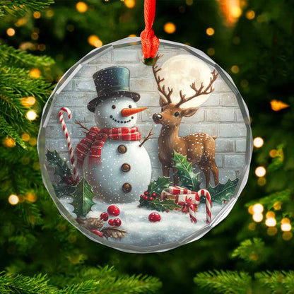 Netecom Snowman and Reindeer Glass Ornament – Christmas Tree Decor, Perfect Holiday Gift Keepsake 3 in
