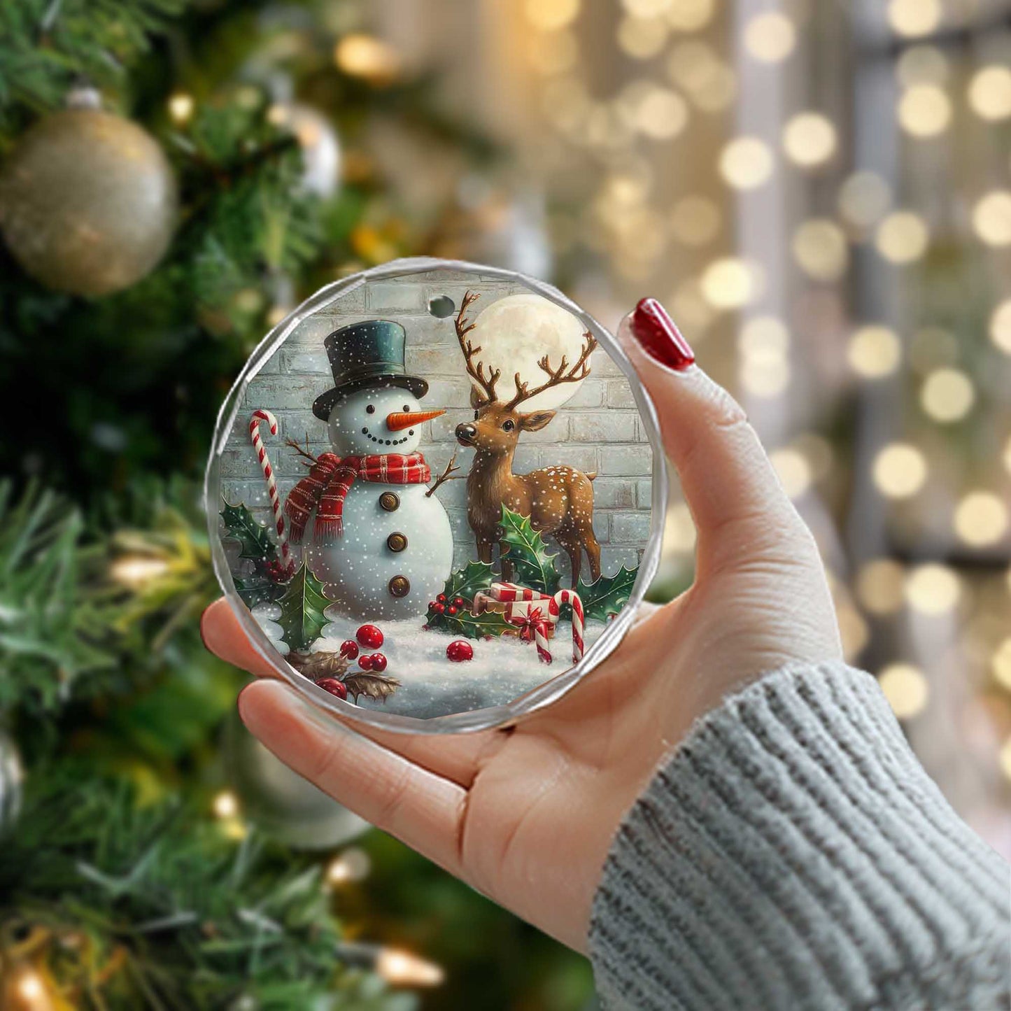 Netecom Snowman and Reindeer Glass Ornament – Christmas Tree Decor, Perfect Holiday Gift Keepsake 3 in