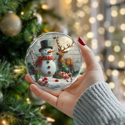 Netecom Snowman and Reindeer Glass Ornament – Christmas Tree Decor, Perfect Holiday Gift Keepsake 3 in
