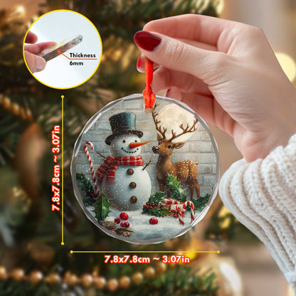 Netecom Snowman and Reindeer Glass Ornament – Christmas Tree Decor, Perfect Holiday Gift Keepsake 3 in