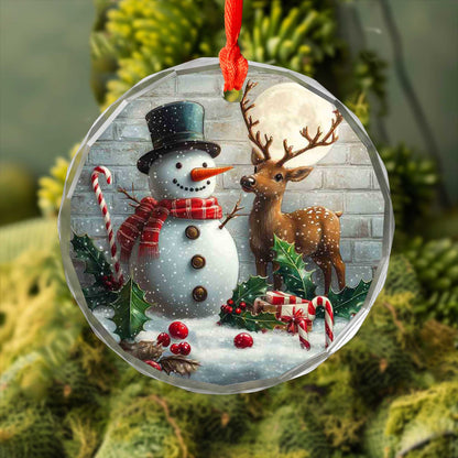 Netecom Snowman and Reindeer Glass Ornament – Christmas Tree Decor, Perfect Holiday Gift Keepsake 3 in